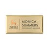 1.5x3 beveled gold name badge with full color logo — custom engraved name badge for business