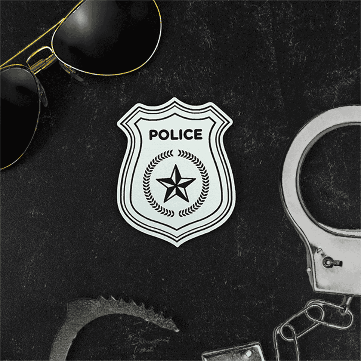 Police Badge with Aviators and Hand Cuffs