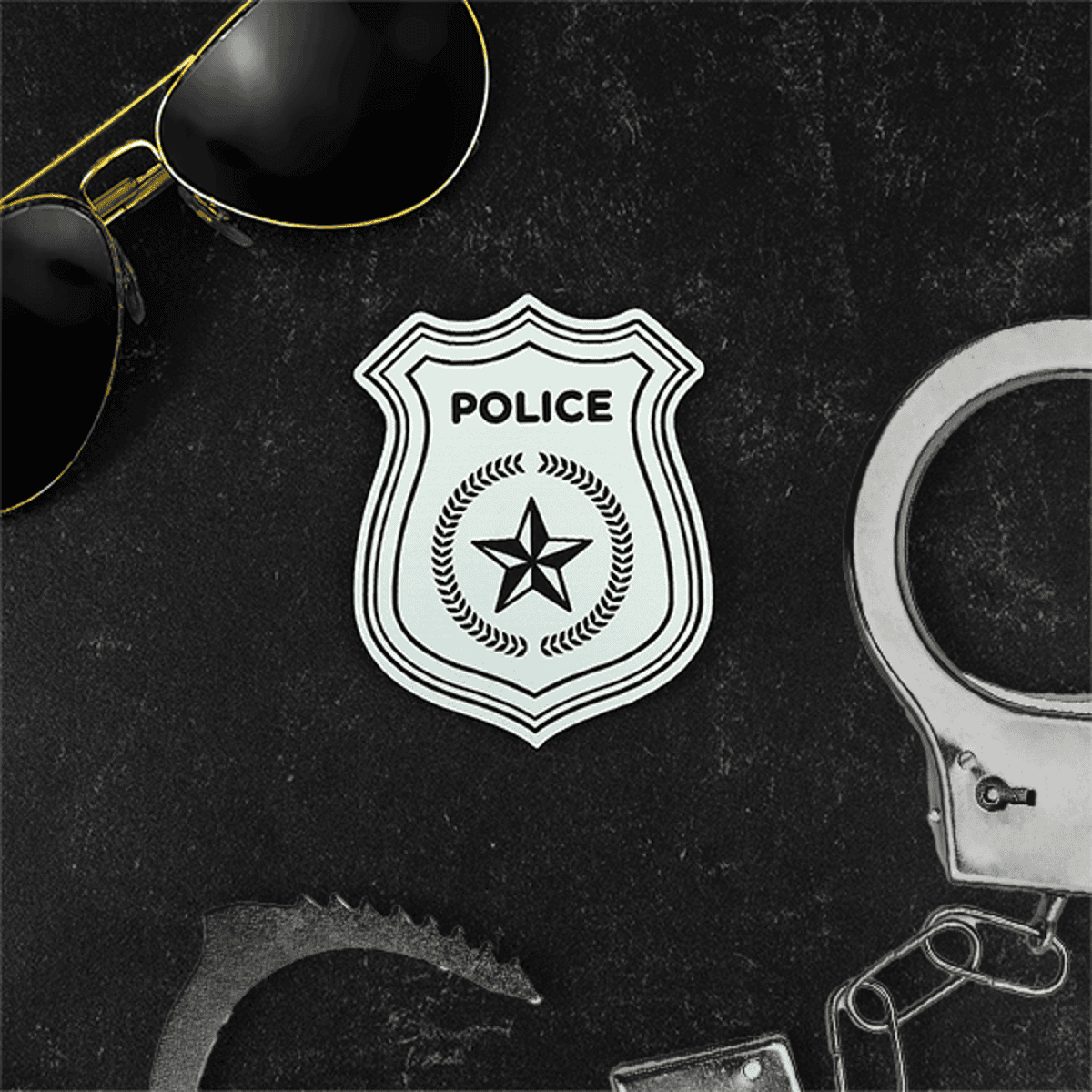 Police Badge with Aviators and Hand Cuffs
