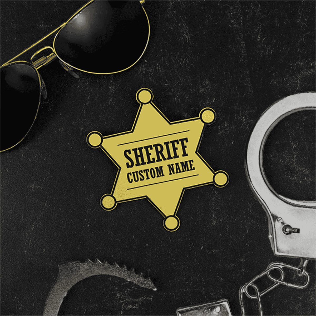 Sheriff's Badge with Aviators and Hand Cuffs