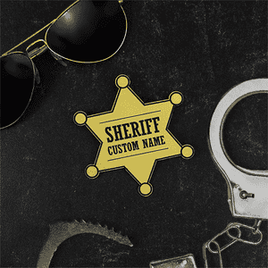 Sheriff's Badge with Aviators and Hand Cuffs