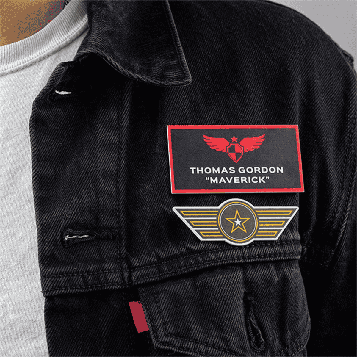 Maverick Elite Fighter Pilot Name tag pinned
