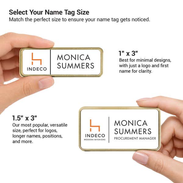 Sizing options for Medium Full Color Executive Badges with Rounded Corners