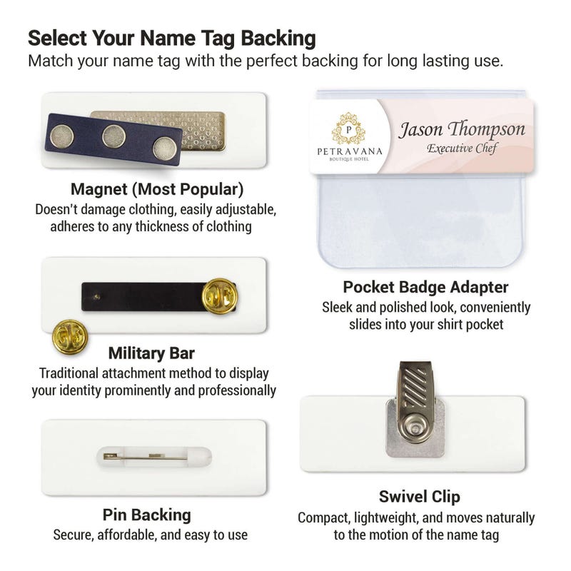 Name tag Backing options
