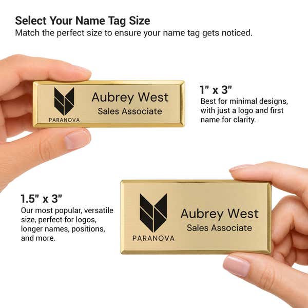 Size option for custom framed name tags 