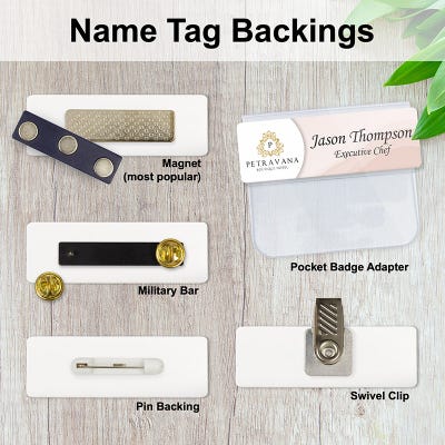 1.5" x 3" Engraved Plastic Upload Your Logo Custom Oval Name Tag in Elegant Cursive Font - alternate view