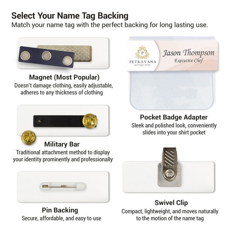 Backing options for Name Tags