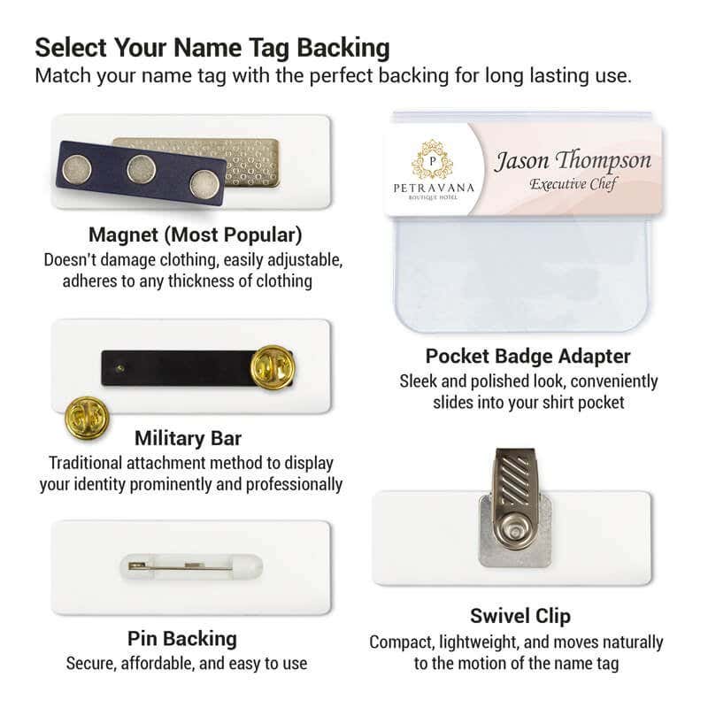 Backing options for custom name tags 