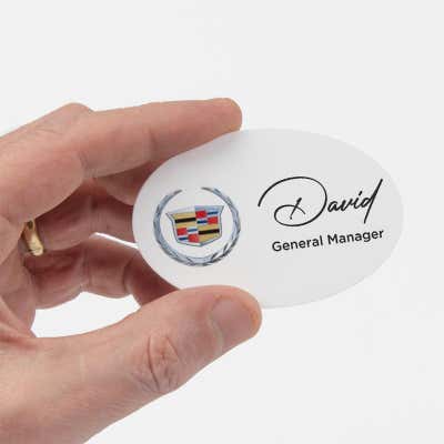 Custom Oval Car Dealership Name Tag - alternate view