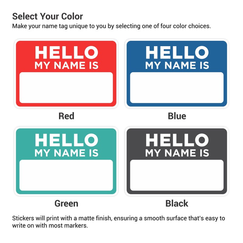 Hello my Name is Color Options
