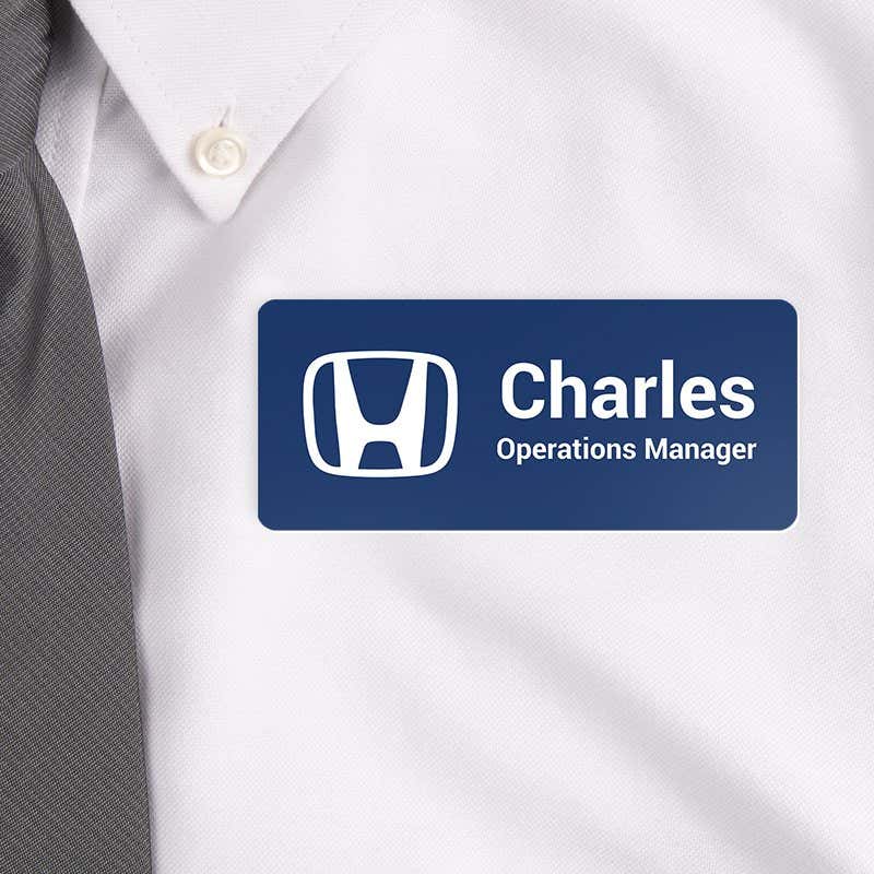 Car Dealership Name tag with uploaded logo