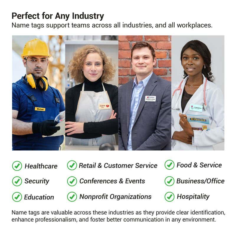 Design a custom name tag for any industry. 