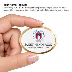 Size chart for the oval name badge