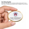 Size chart for the oval name badge