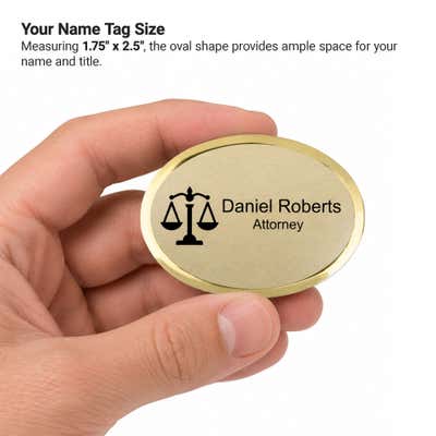 Law Office Oval Name Tag with Premier Holder – 2.5" x 1.75" - alternate view
