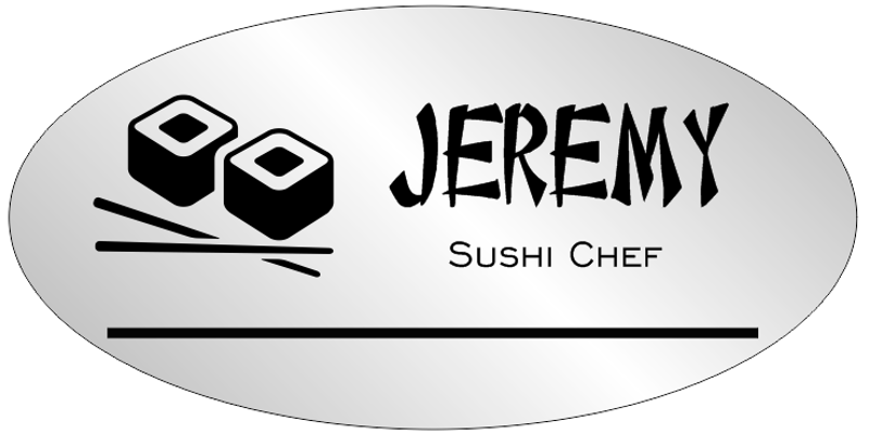 Oval 2 Line Sushi Restaurant Name Badge A