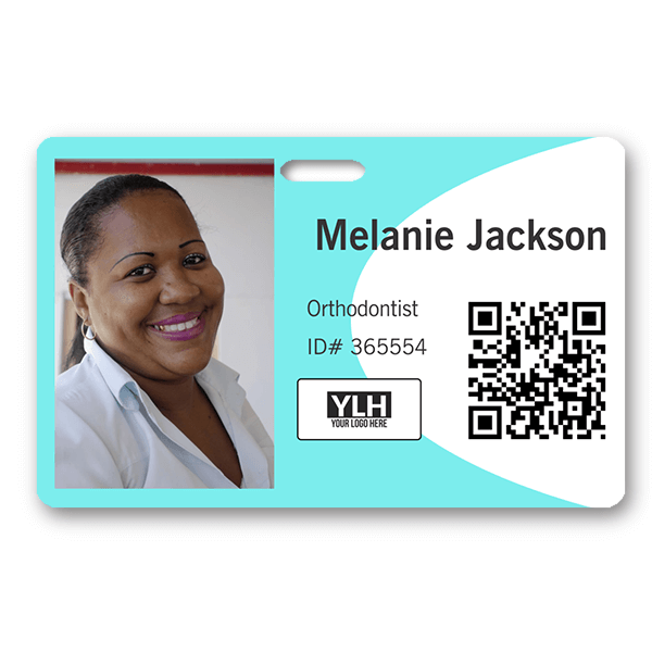 Teal Wave Horizontal Photo ID With QR Code