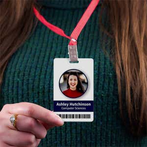 Custom Teacher's ID Name & Logo Photo ID Badge Lifestyle