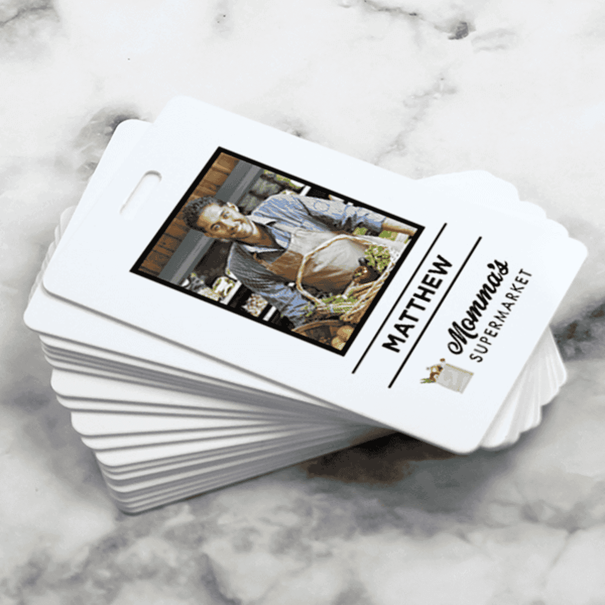 White Custom Full Color Delivery Shopper Photo ID Stacked