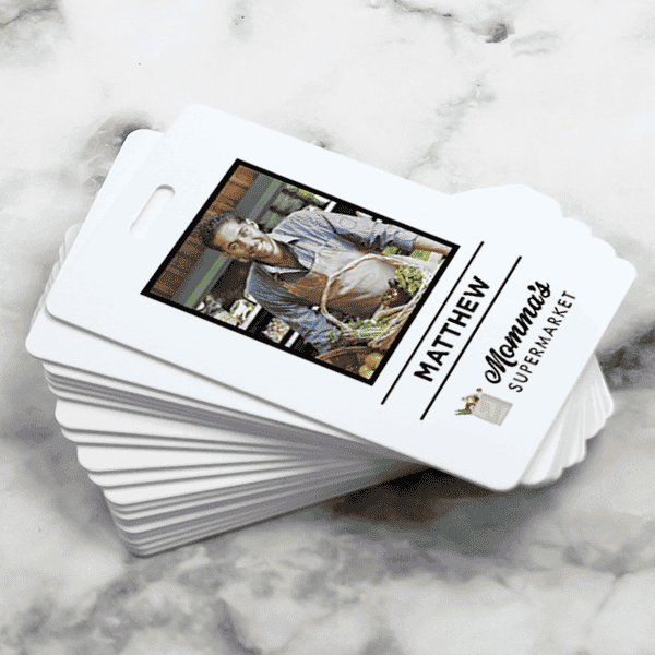 White Custom Full Color Delivery Shopper Photo ID Stacked