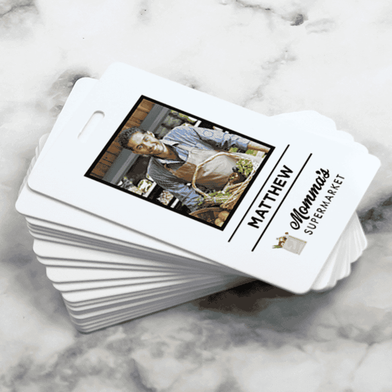 White Custom Full Color Delivery Shopper Photo ID Stacked
