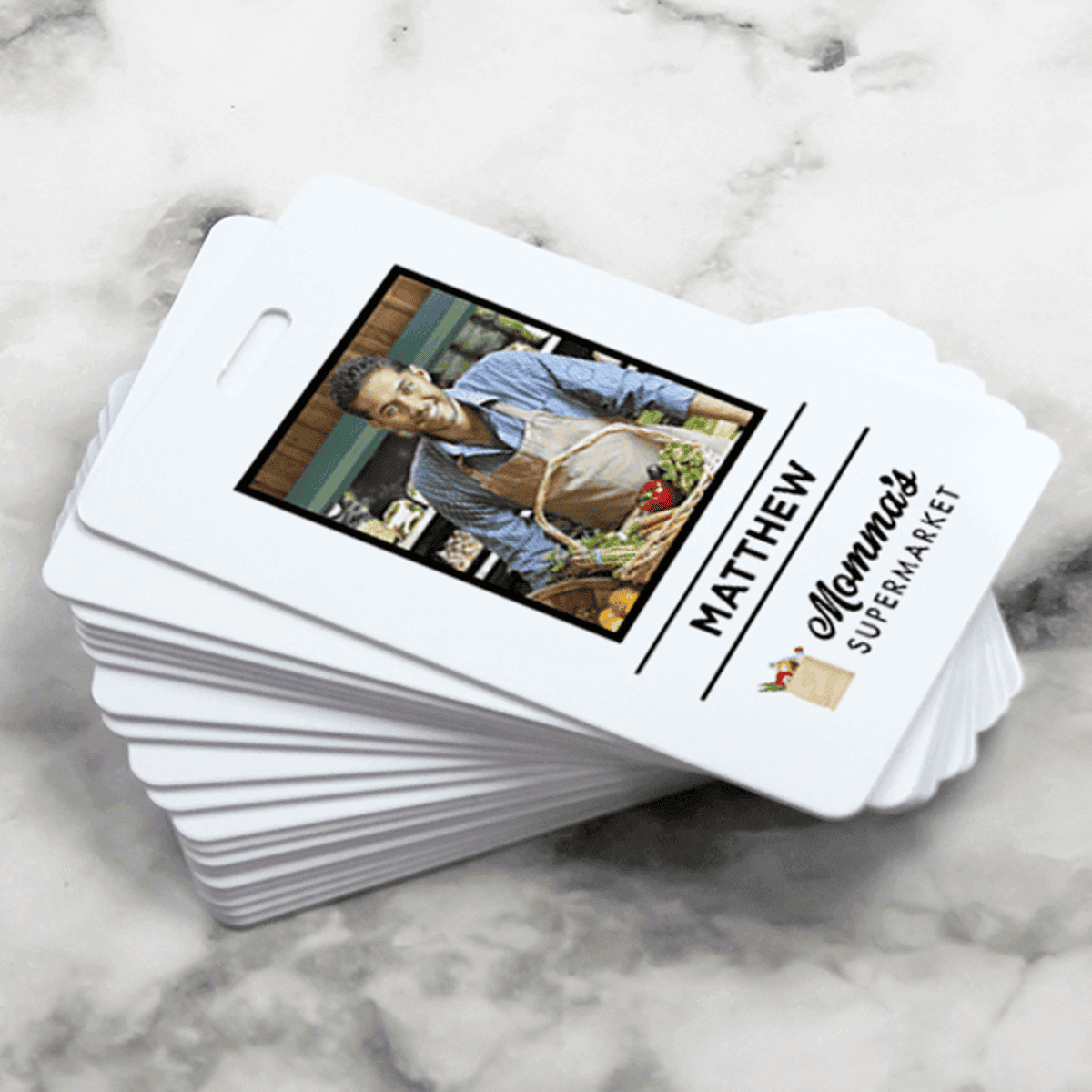 White Custom Full Color Delivery Shopper Photo ID Stacked