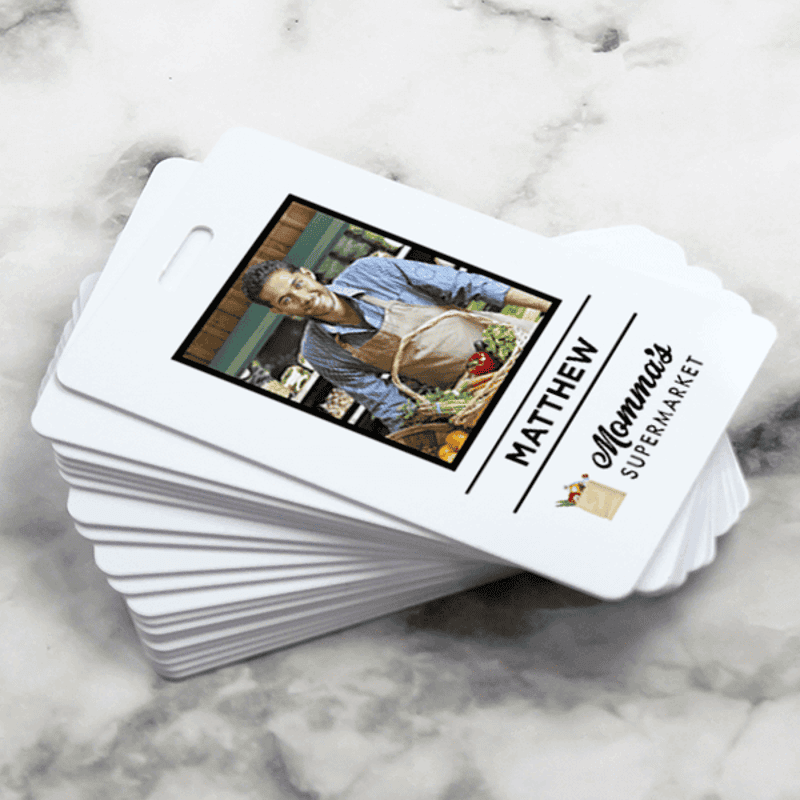 White Custom Full Color Delivery Shopper Photo ID Stacked