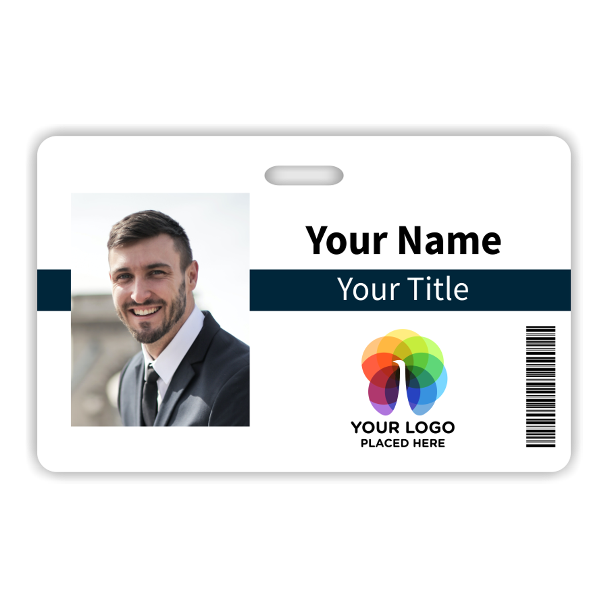 Horizontal Photo ID Badge with Bar Code and Logo