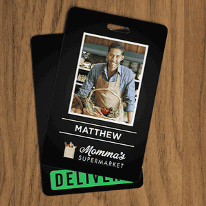Black Custom Full Color Delivery Shopper Photo ID Front