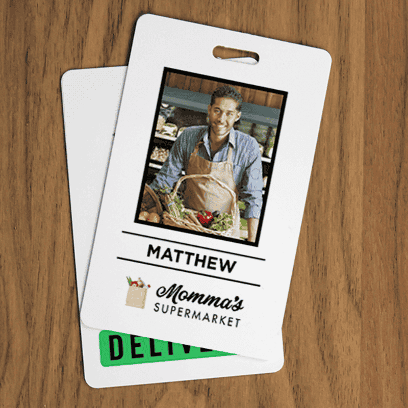White Custom Full Color Delivery Shopper Photo ID Front