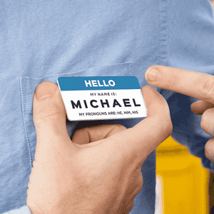 Custom Full Color 1.5" x 3" Hello My Name Is Name Tag Block Lifestyle