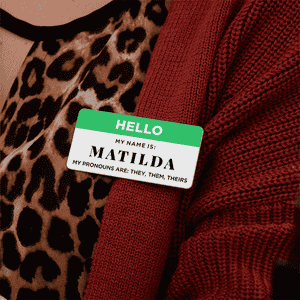 Custom Full Color 1.5" x 3" Hello My Name Is Name Tag Serif Lifestyle