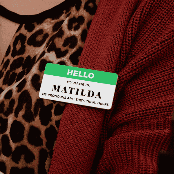 Custom Full Color 1.5" x 3" Hello My Name Is Name Tag Serif Lifestyle