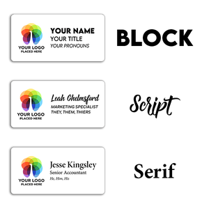 Custom Full Color 1.5" x 3" Pronoun Name Tag Font Options