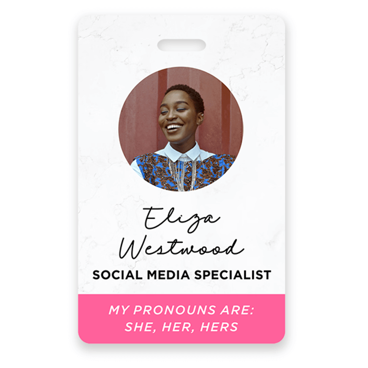 Custom Pronoun Photo ID Badge Script Font