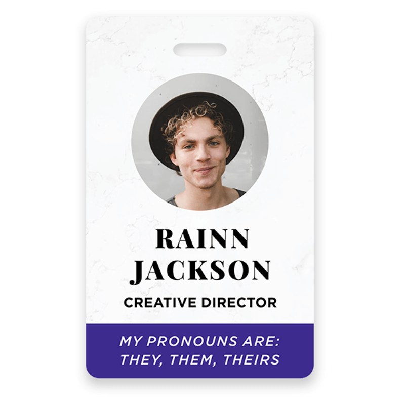 Custom Pronoun Photo ID Badge Serif Font