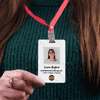 Custom Pronoun Logo Photo ID Badge Bold in Use