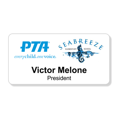 PTA Large White Printed Name Badge
