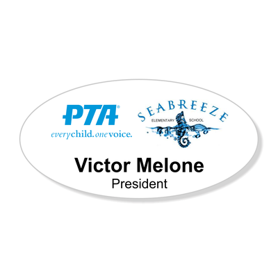 PTA Large Oval White Printed Name Badge