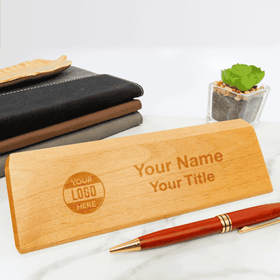 Natural 2" x 8" Engraved Logo Red Alder Desk Wedge - alternate view