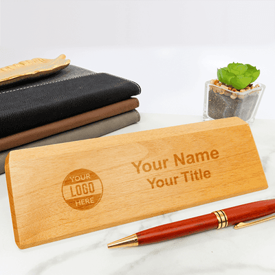 Natural 2" x 8" Engraved Logo Red Alder Desk Wedge - alternate view