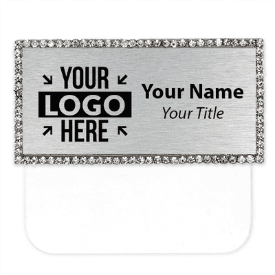 Engraved Bling Rhinestone Pocket Badge - 1.5" x 3"