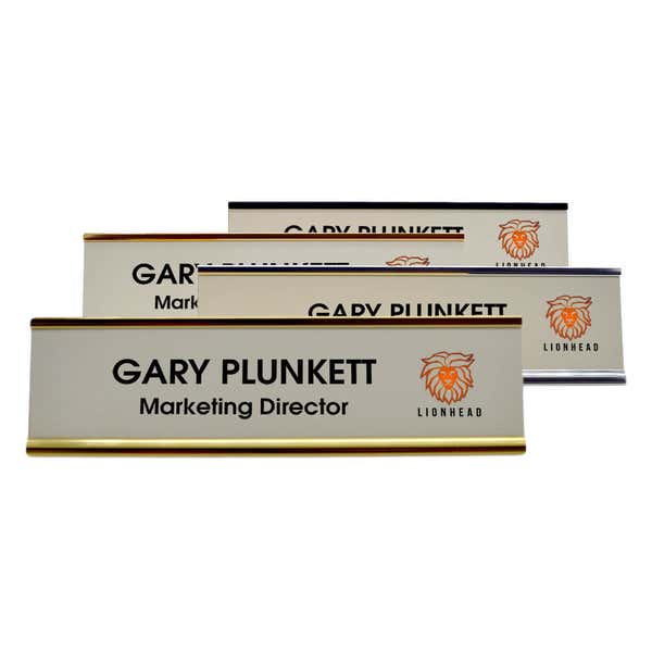 Small Full Color Desk Plate with Right Logo and Holder 
