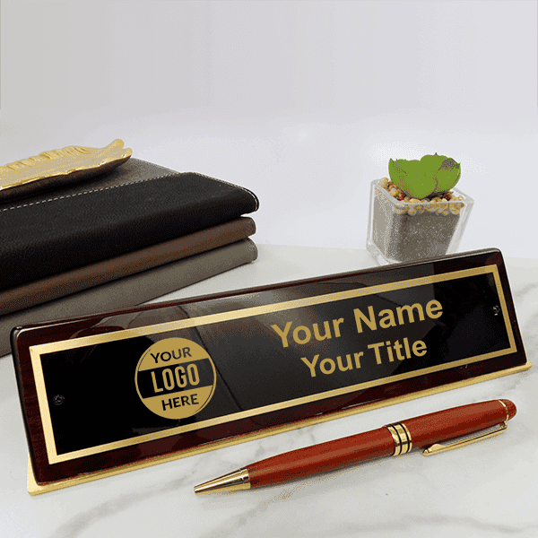 Rosewood Piano Finish Desk Name Plate Script Font  2" x 10"