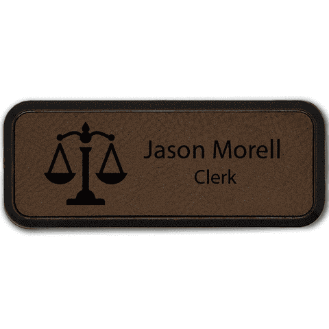 Scales of Justice Frame Leatherette Lawyer Name Tag