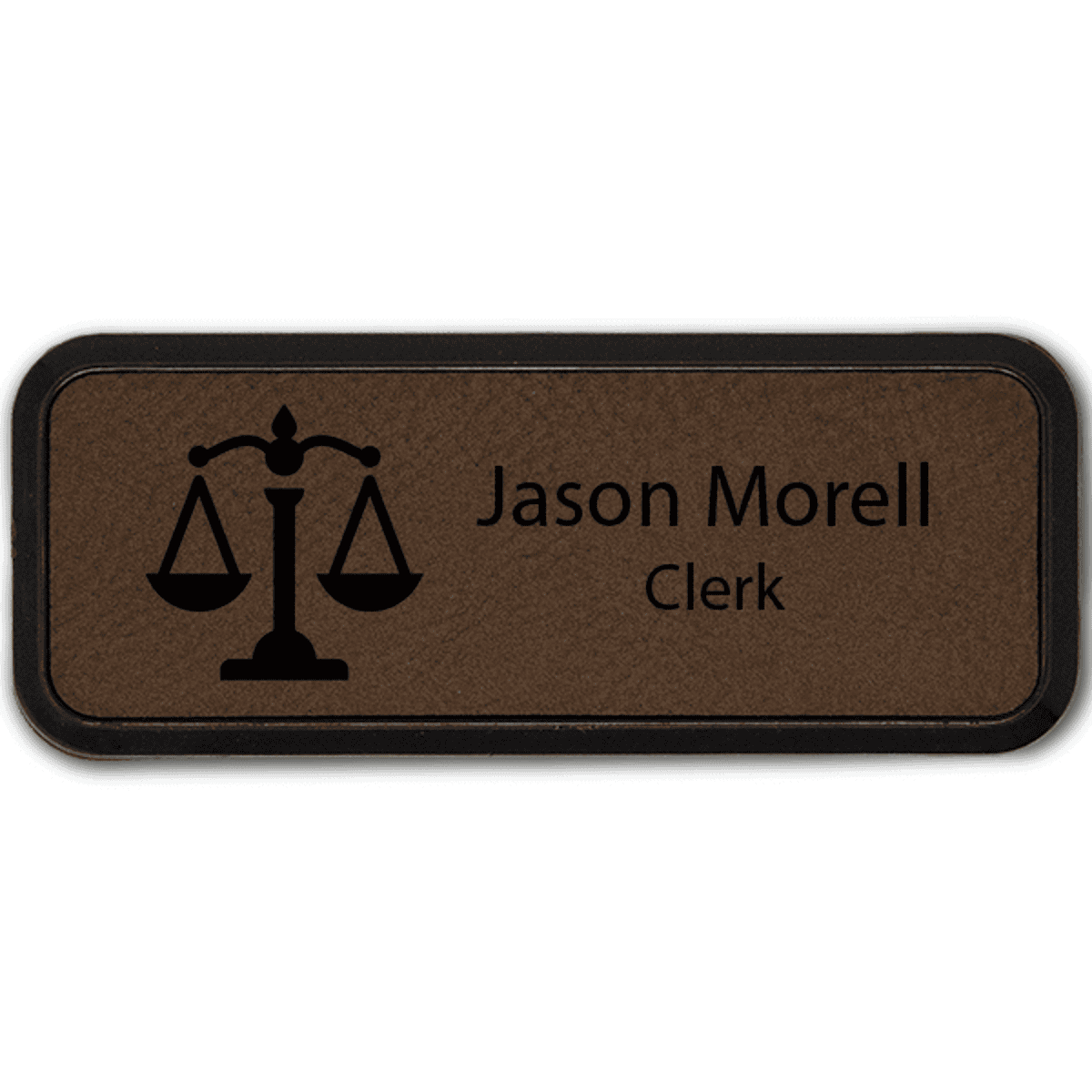 Scales of Justice Leatherette Frame Law Office Name Tag