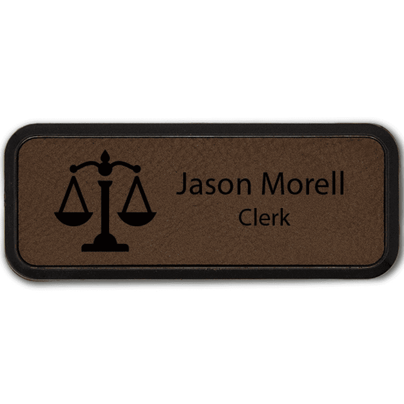 Scales of Justice Leatherette Frame Law Office Name Tag