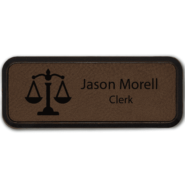 Scales of Justice Frame Leatherette Lawyer Name Tag