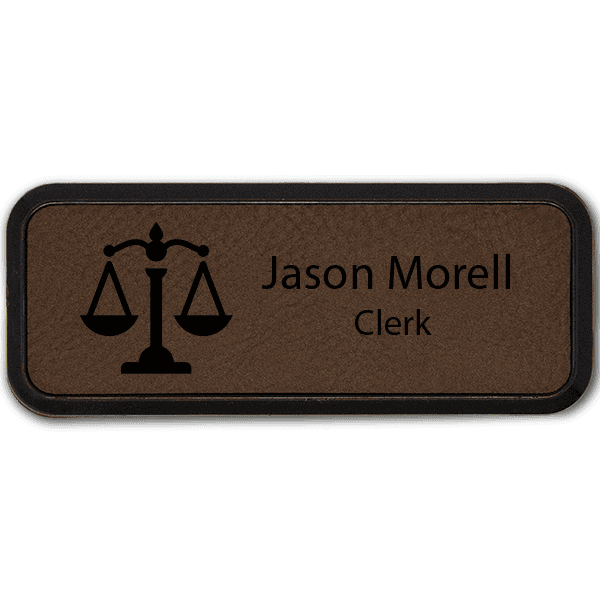 Scales of Justice Frame Leatherette Lawyer Name Tag