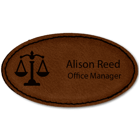 Scales of Justice Leatherette Oval Lawyer Name Tag